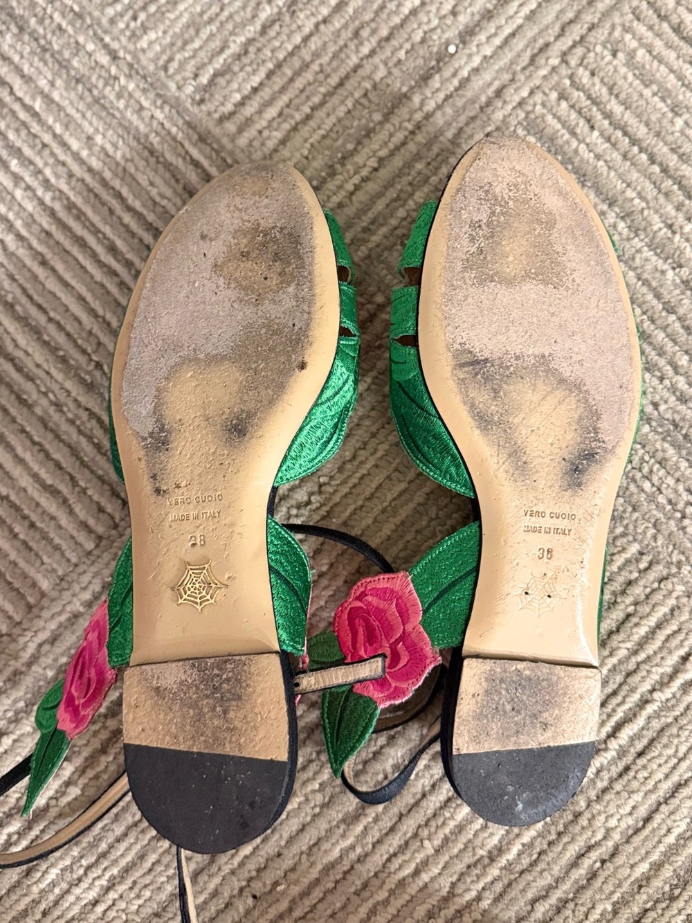 Charlotte Olympia Floral Sandals Pink/Green/Black SZE 8 (38) - Picture 6 of 6